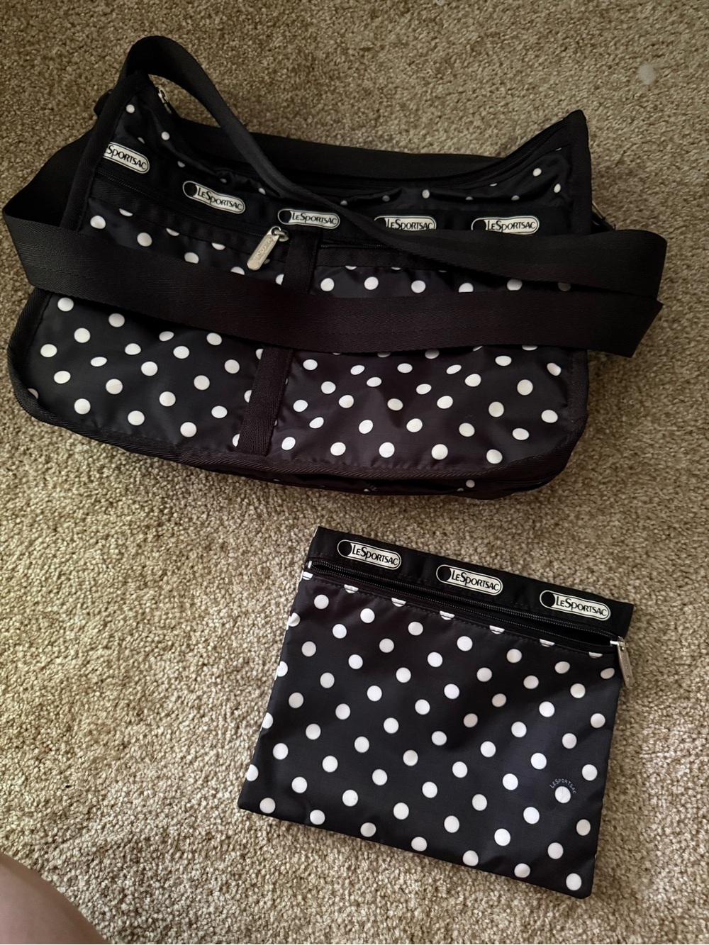 Lesportsac Black Polka Dot Lined Shoulder Bag